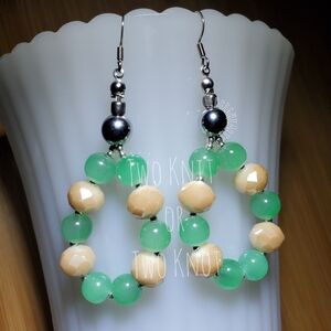 Hand Crafted Green and Tan Beaded Earrings